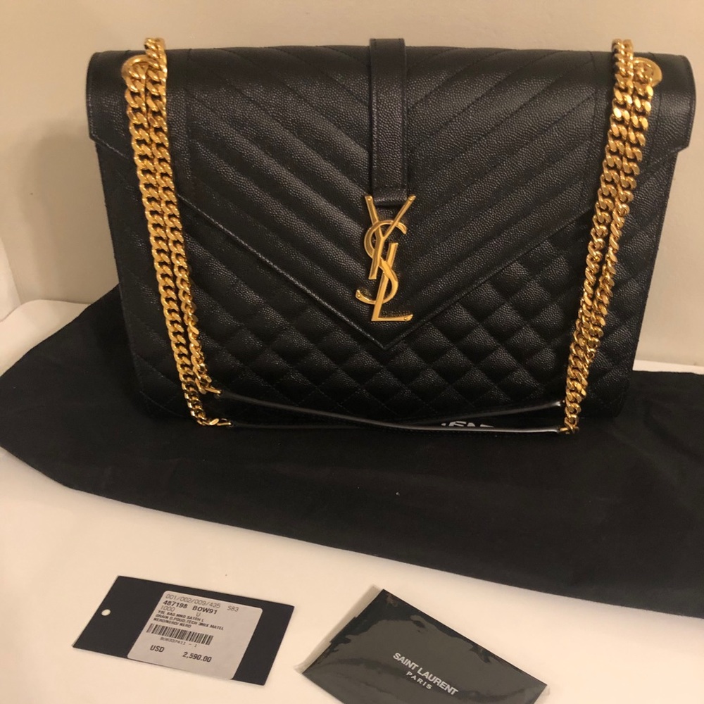 YSL Lg Tri Quilted Envelope Chain Shoulder Bag